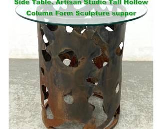 Lot 1388 Brutalist Welded Steel Modernist Side Table. Artisan Studio Tall Hollow Column Form Sculpture suppor