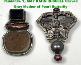Lot 1518 2pc Sterling Silver Artisan Pins Pendants. 1 AMY KAHN RUSSELL Carved Gray Mother of Pearl Butterfly