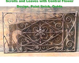 Lot 1435 Vintage Wrought Iron Grate Grill. Scrolls and Leaves with Central Flower Design. Paint finish. Outdo