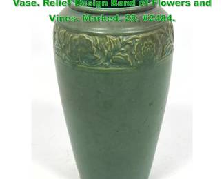 Lot 1668 Rookwood Matte Green Art Pottery Vase. Relief Design Band of Flowers and Vines. Marked. 28. 2484. 