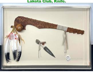 Lot 1690 Lucite Shadow Box Framed Replica Lakota Club, Knife. 