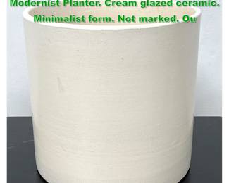 Lot 1322 Architectural Pottery style Modernist Planter. Cream glazed ceramic. Minimalist form. Not marked. Ou