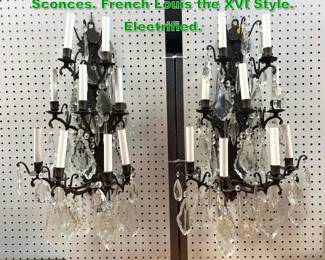 Lot 1768 Pair Large Brass and Crystal Wall Sconces. French Louis the XVI Style. Electrified. 