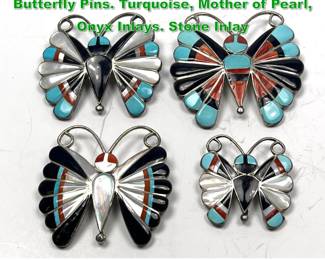 Lot 1473 Collection 4 Zuni SARA EDAAKIE Butterfly Pins. Turquoise, Mother of Pearl, Onyx Inlays. Stone Inlay 