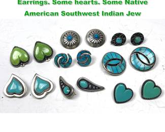 Lot 1477 8 Pair Silver or Sterling Turquoise Earrings. Some hearts. Some Native American Southwest Indian Jew