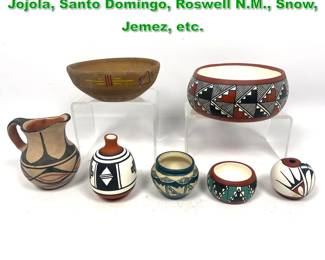 Lot 1614 7pcs American Indian Pottery. D. Jojola, Santo Domingo, Roswell N.M., Snow, Jemez, etc.