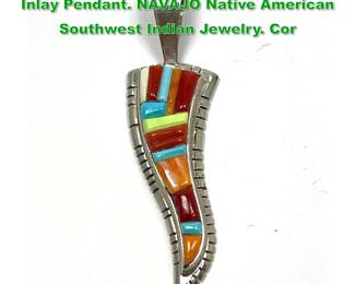 Lot 1503 DAVID TUNE Sterling Silver Stone Inlay Pendant. NAVAJO Native American Southwest Indian Jewelry. Cor