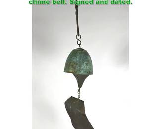 Lot 1321 Jeff Cross bronze hanging wind chime bell. Signed and dated. 