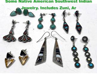 Lot 1531 7 Pair Silver or Sterling Earrings. Some Native American Southwest Indian Jewelry. Includes Zuni, Ar