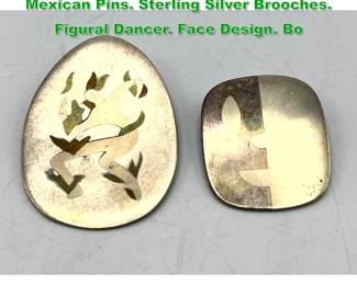 Lot 1514 2pc LOS CASTILLO Mixed Metal Mexican Pins. Sterling Silver Brooches. Figural Dancer. Face Design. Bo