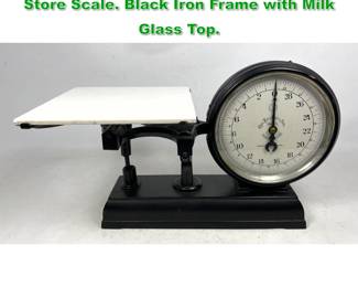 Lot 1730 CHAS FORSCHNER and SONS 30lb Store Scale. Black Iron Frame with Milk Glass Top. 