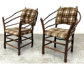 Lot 1423 Pair Adirondack Bend wood Chairs. 