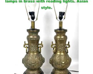 Lot 1736 Pair of James Mont style table lamps in brass with reading lights. Asian style.
