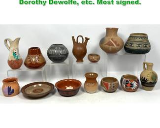 Lot 1602 14pcs American Indian Pottery. Dorothy Dewolfe, etc. Most signed.