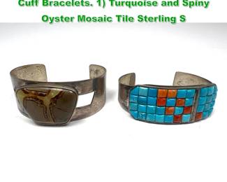 Lot 1497 2pc JAY KING Sterling and Stone Cuff Bracelets. 1 Turquoise and Spiny Oyster Mosaic Tile Sterling S