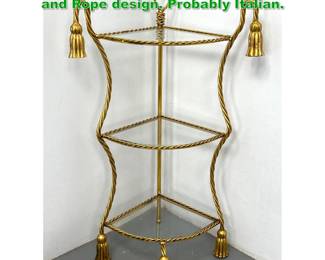 Lot 1696 Gilt Iron Corner Shelf with tassels and Rope design. Probably Italian. 