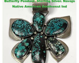 Lot 1507 RAY BENNETT Large Turquoise Butterfly Pendant. Sterling Silver. Navajo Native American Southwest Ind