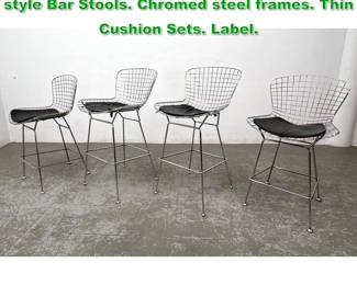 Lot 1390 Set 4 ALPHAVILLE DESIGN Bertoia style Bar Stools. Chromed steel frames. Thin Cushion Sets. Label.