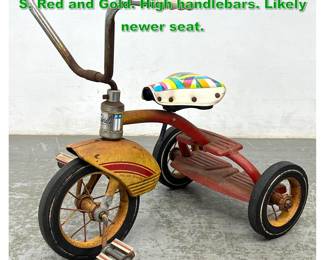 Lot 1327 Vintage Child s Tricycle. FEDERAL S. Red and Gold. High handlebars. Likely newer seat. 