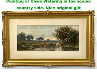 Lot 1709 A. Mathews Fine Water Color Painting of Cows Watering in the scenic country side. Nice original gilt