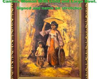 Lot 1703 LOUS SCHEFFER Oil painting on Canvas, Woman With Child and Large Bowl. Signed and name on stretcher.