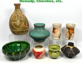 Lot 1609 8pcs American Indian Pottery. Nemadji, Cherokee, etc.