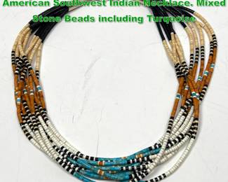 Lot 1492 10 Strand Mini Bead Native American Southwest Indian Necklace. Mixed Stone Beads including Turquoise