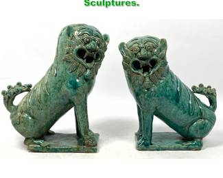 Lot 1741 Pair Chinese Pottery Foo Dog Sculptures.