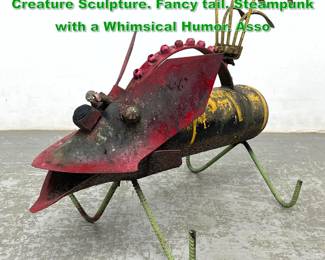 Lot 1346 Found Object Welded Metal Dog Creature Sculpture. Fancy tail. Steampunk with a Whimsical Humor. Asso