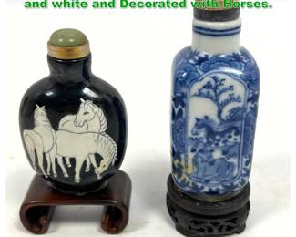 Lot 1568 2pcs Chinese Snuff Bottles. Blue and white and Decorated with Horses. 