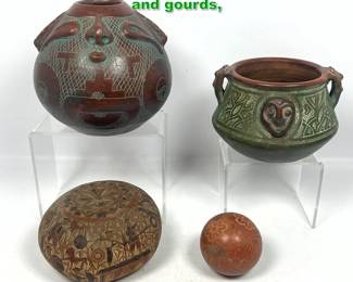 Lot 1600 4pcs South American pottery and gourds, 