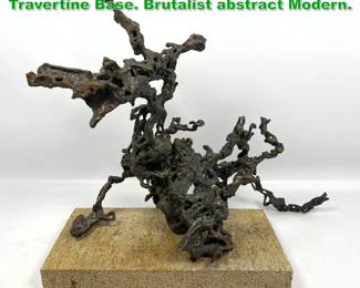 Lot 1406 Spill Cast Metal sculpture on Travertine Base. Brutalist abstract Modern. 