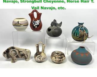 Lot 1615 8pcs American Indian Pottery. Gray Navajo, Strongbull Cheyenne, Horse Hair T. Vail Navajo, etc.