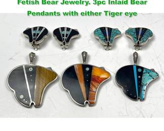 Lot 1520 5pc Signed ROYER Sterling Silver Fetish Bear Jewelry. 3pc Inlaid Bear Pendants with either Tiger eye