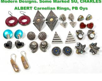 Lot 1478 14pr Sterling Silver Earrings Modern Designs. Some Marked SU, CHARLES ALBERT Carnelian Rings, PB Oys