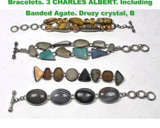 Lot 1541 4pc Sterling Silver Stone Link Bracelets. 3 CHARLES ALBERT. Including Banded Agate. Druzy crystal, B