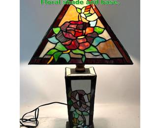 Lot 1699 Floral Stained Glass Table Lamp. Floral shade and base. 