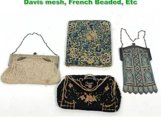 Lot 1561 4pcs Vintage Small Purses. Whiting Davis mesh, French Beaded, Etc