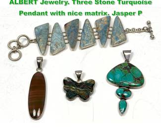 Lot 1522 4pc Sterling Silver CHARLES ALBERT Jewelry. Three Stone Turquoise Pendant with nice matrix. Jasper P