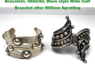 Lot 1508 2pc Mexican Sterling Silver Bracelets. IMACIEL Wave style Wide Cuff Bracelet after William Spratling