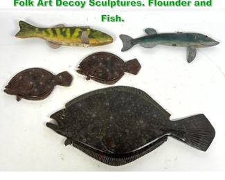 Lot 1714 R S McKenzie Carved and Painted Folk Art Decoy Sculptures. Flounder and Fish. 