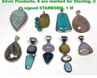 Lot 1542 Collection 9 Artisan Studio Stone Silver Pendants. 8 are marked for Sterling. 2 signed STARBORN. 1 M