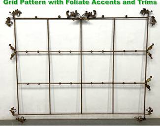 Lot 1381 Metal Decorative Wall Hanging. Grid Pattern with Foliate Accents and Trims 
