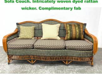 Lot 1733 Grange style woven rattan wicker Sofa Couch. Intricately woven dyed rattan wicker. Complimentary fab