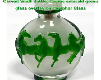 Lot 1579 Vintage Chinese Peking Glass Carved Snuff Bottle. Cameo emerald green glass overlay on Camphor Glass