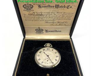 Lot 1554 Hamilton Pocket watch in Original Presentation box. Gold filled.