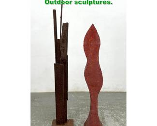 Lot 1354 2 pcs artisan welded Steel Garden Outdoor sculptures. 