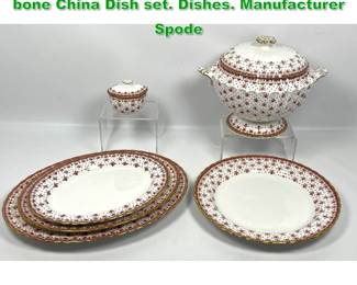 Lot 1679 6 pcs SPODE Fleur de Lys red Fine bone China Dish set. Dishes. Manufacturer Spode