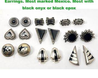 Lot 1537 9pr Silver or Sterling Modern Craft Earrings. Most marked Mexico. Most with black onyx or black epox