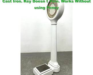 Lot 1374 Vintage Penny Scale. Enameled Cast Iron. Key Doesn t Turn. Works Without using Penny